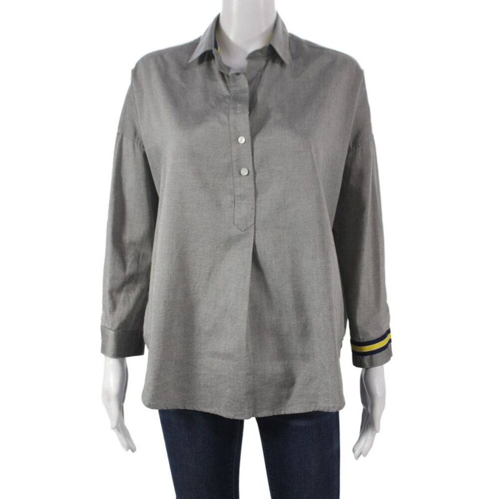 A Shirt Thing Women Gray Cotton Tunic Button-Up Long Sleeve Petite Size S